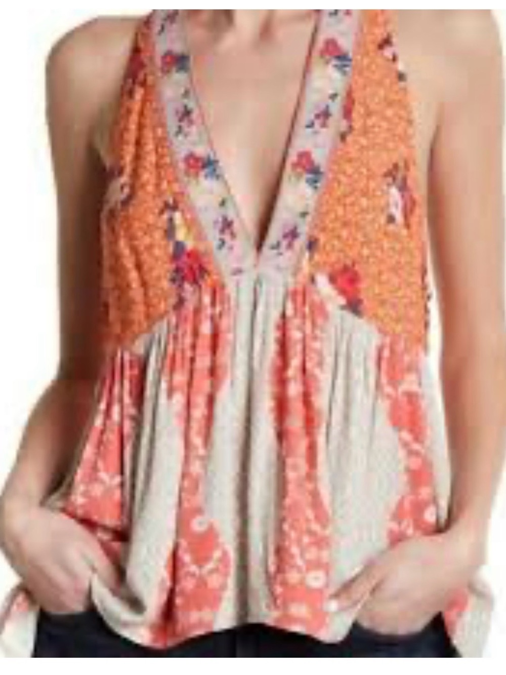 Free People Orange and Cream Boho Halter Camisole